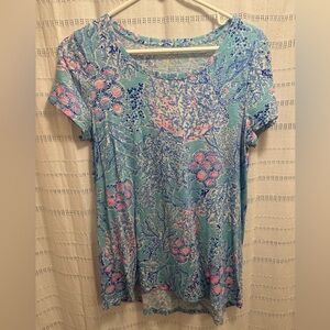 Lilly Pulitzer Vibrant Blue and Pink Short Sleeve Top